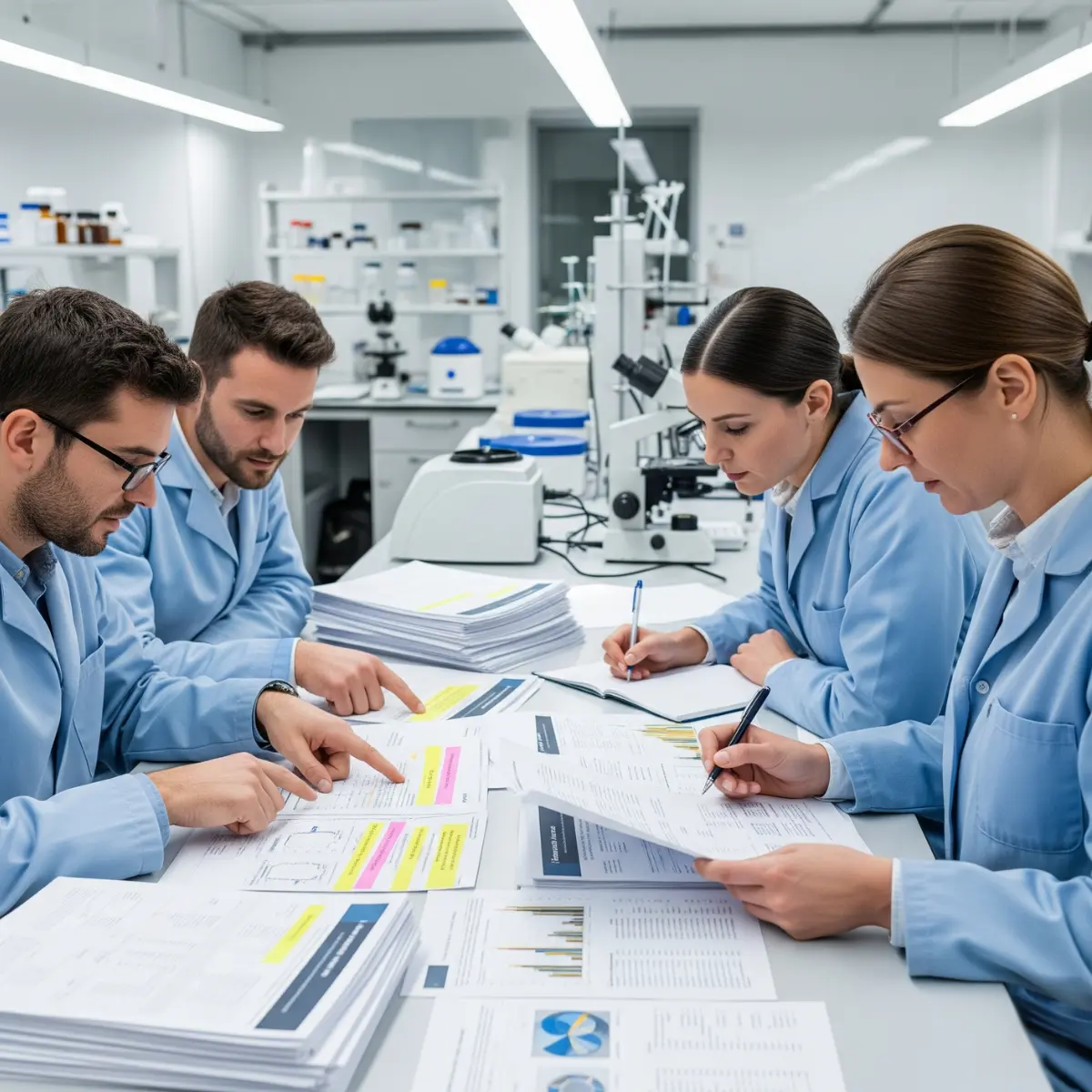 An open scientific journal with highlighted text and charts.